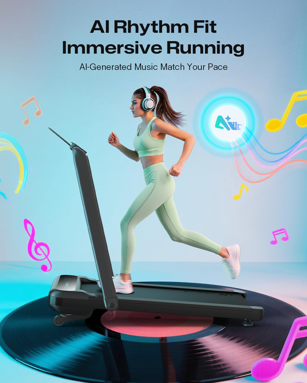 Smart Treadmill with 9% Auto Incline, Hiking and Running Walking Pad Treadmills for Home Office, Treadmill with UREVO APP, AI Powered Music Course, HIIT Programs Synced to Scenic Route, One-Click Mute