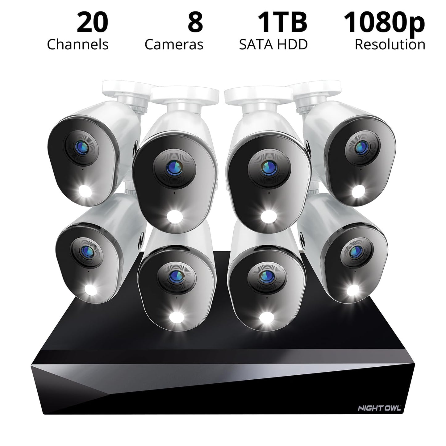 Night Owl 2-Way Audio 20 Channel DVR Video Home Security Camera System with (8) Wired 1080p HD Indoor/Outdoor Deterrence Cameras and 1TB Hard Drive (Add up to 4 Wi-Fi Cameras) (8 Camera)