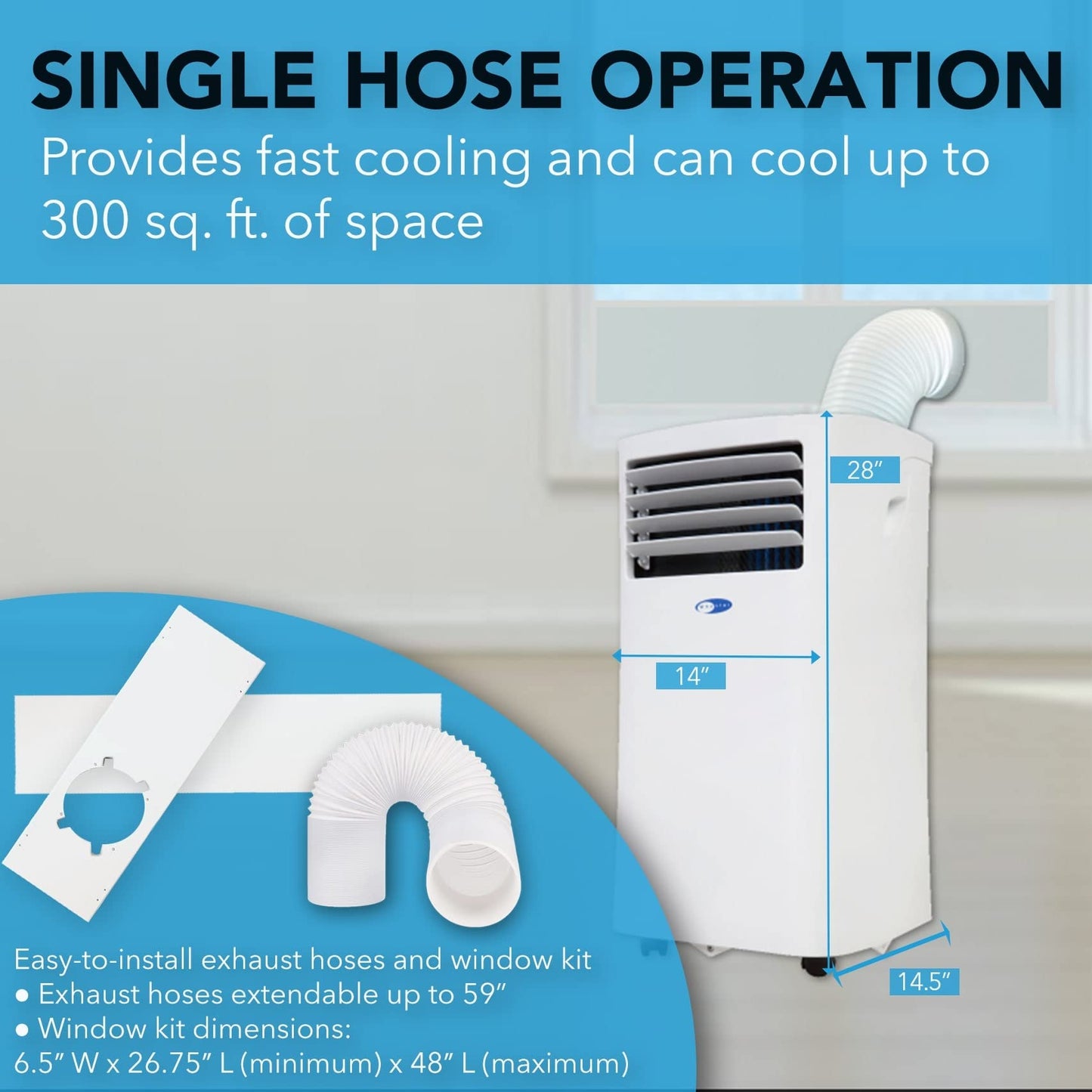 Whynter Portable Air Conditioner 10,000 BTU with Dehumidifier & Cooling Fan for 300 Sq. Ft. Rooms, Includes AC Unit Window Kit, ARC-102CS (7,000 BTU SACC), White
