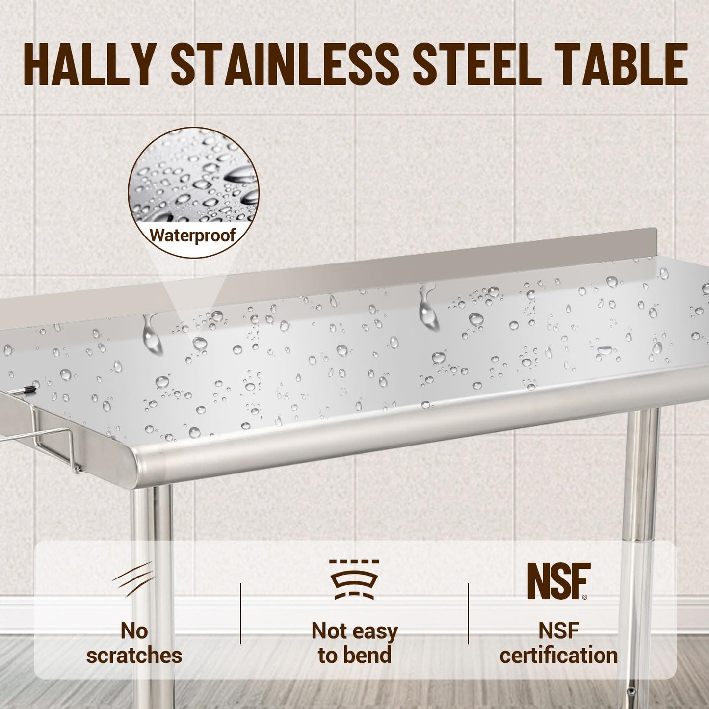 Stainless Steel Commercial Work Table, 72x30x35in - Wheels, Adjustable Undershelf, Backsplash, Removable Trash Rack - Heavy Duty Prep Station for Kitchen, Restaurant, Garage