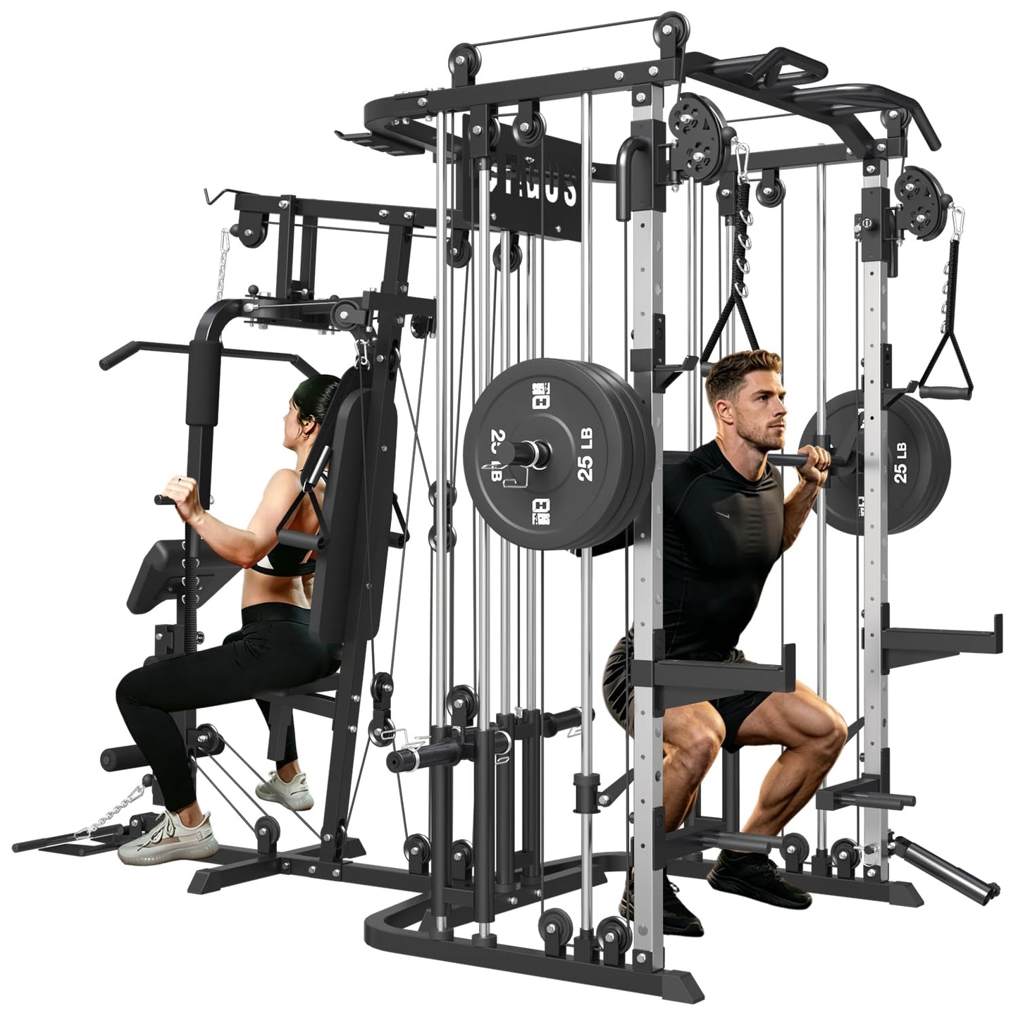 FAGUS H All in One Home Gym System Workout Station, Multi-Function Smithe Machine Power Cage with Cable Crossover, Tripe-Sided Independent Load Posts, Functional Trainer for Full Body Training, Black