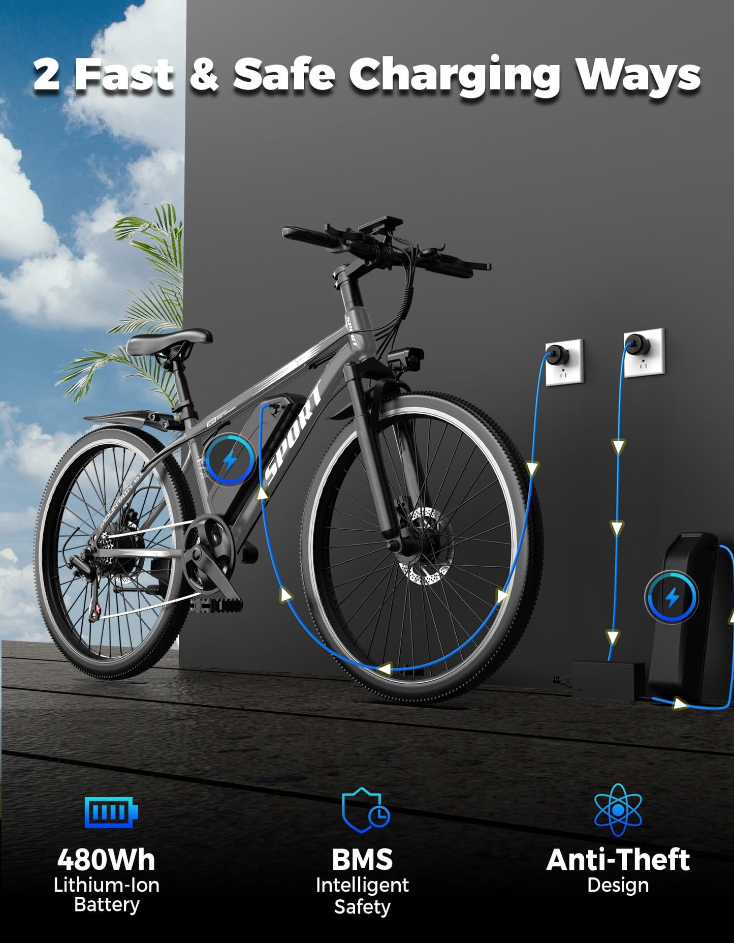 ASKGO Electric Bike for Adults, 1500W Peak Mountain Ebike with 25 MPH, 65 Miles Range, 48V 10.4Ah Removable Battery Ebike, 26" Electric Bicycle for Commute