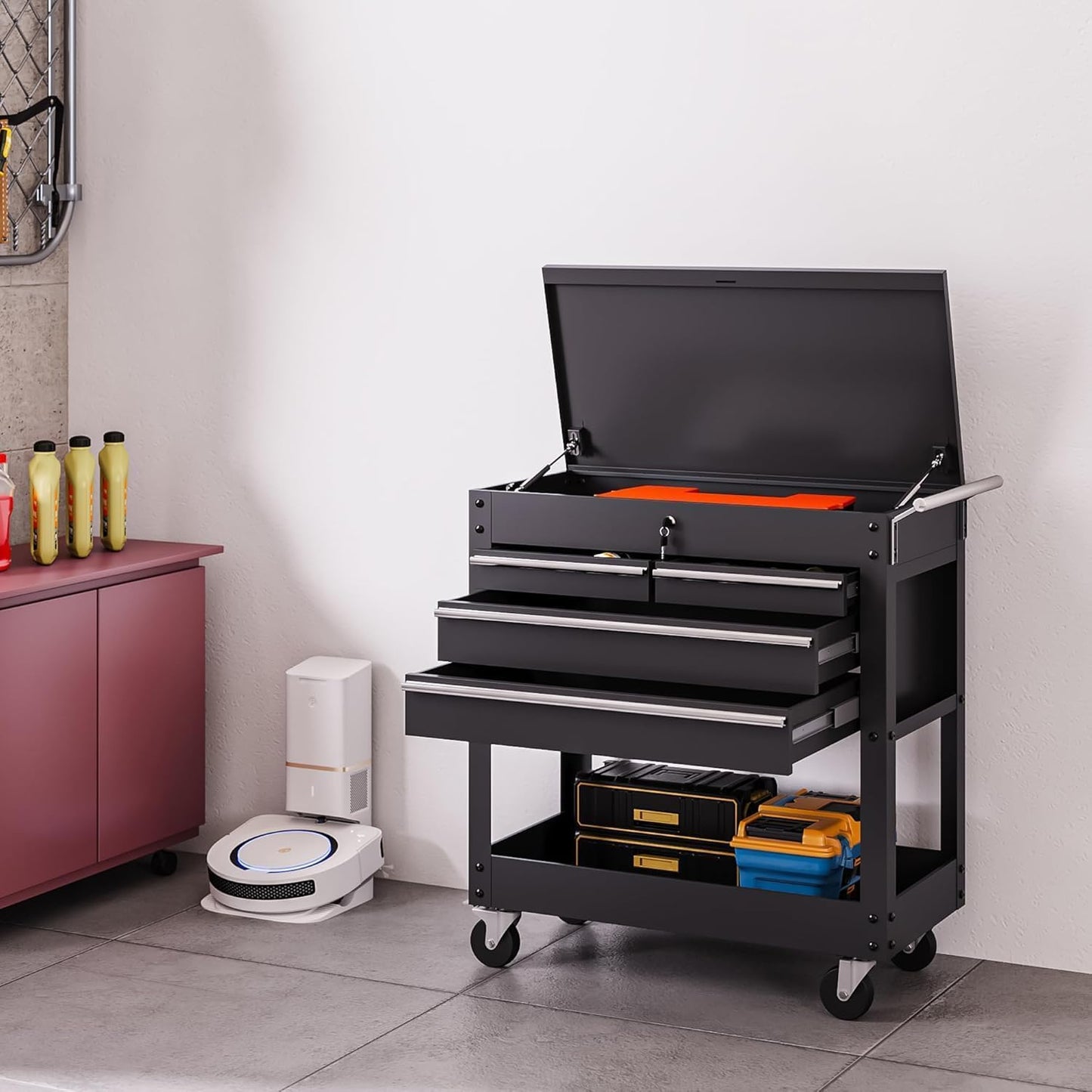 4-Drawer Rolling Tool Chest, Steel Tool Cart with Lock, Drawers, Wheels