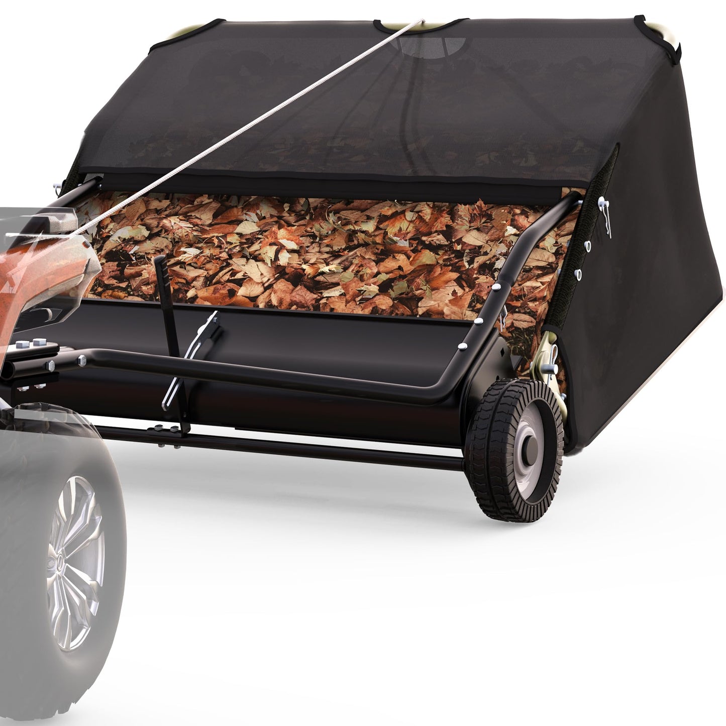 AUTOSAVER88 48" Tow Behind Lawn Sweeper, 25 cu. ft Capacity Pull Behind Lawn Sweeper, Leaf & Grass Collector with Adjustable Sweeping Height and Dumping Rope Design for Yard Lawn