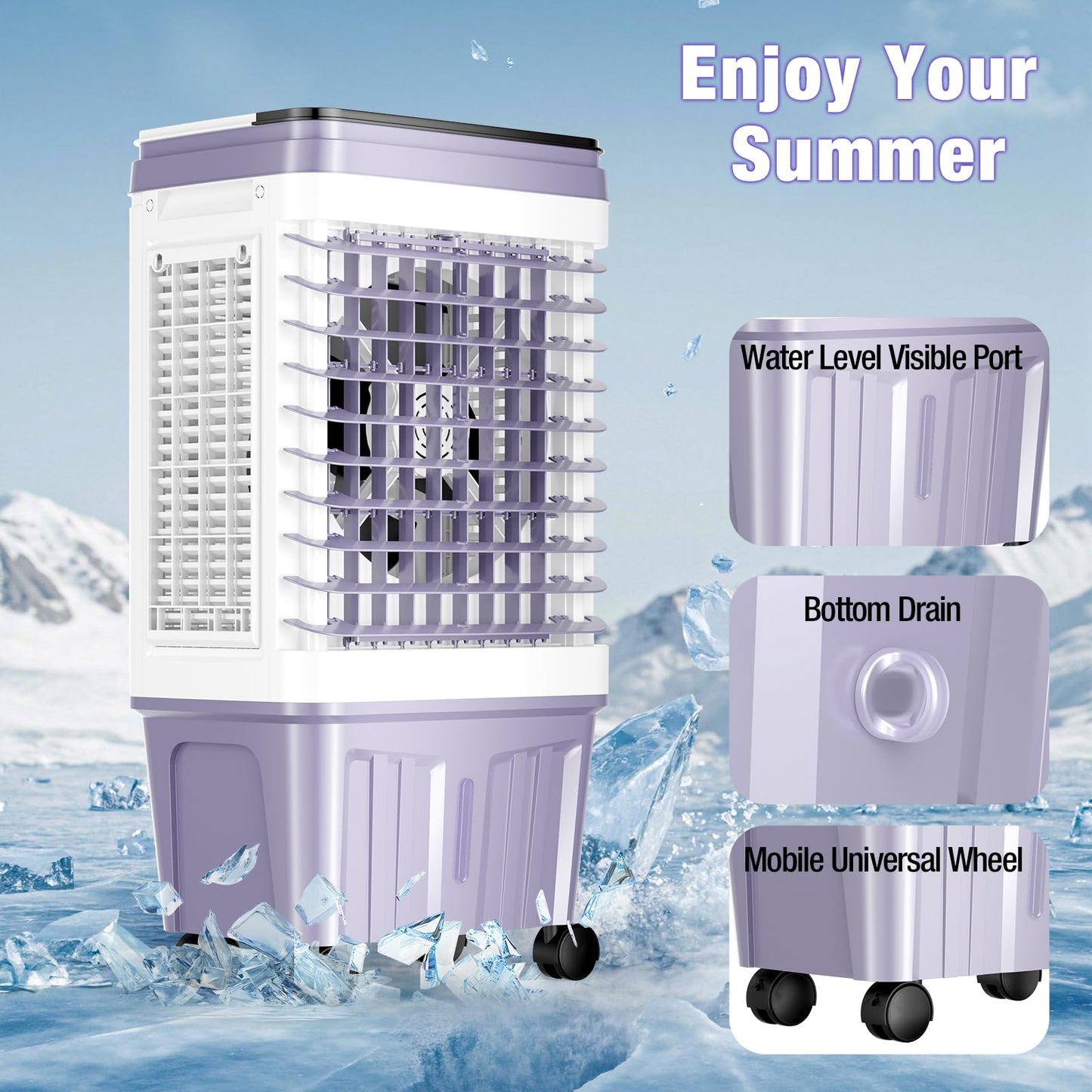 Portable Air Conditioners, 3000 CFM Swamp Cooler, Evaporative Air Cooler with 6.87 Gal Water Tank, 3 Speeds & 4 Modes, 120° Oscillation, 15H Timer Air Cooler for Home, Kitchen, Bedroom