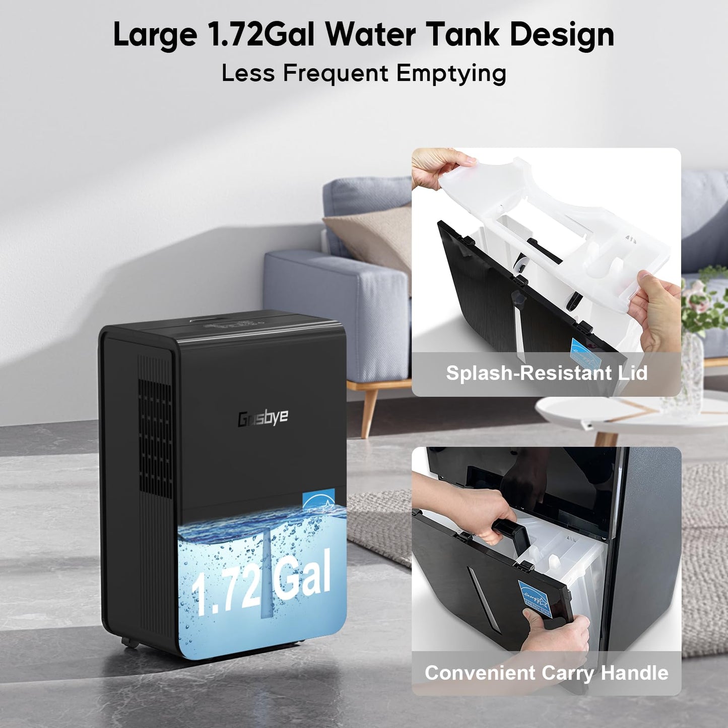 Gasbye 4500 Sq.Ft. 2026 Energy Star Dehumidifier for Basement & Large Rooms with Drain Hose, Max 115 Pints/Day | 45dB Quiet Compressor | 1.7 Gal Water Tank | Auto Shut-Off & Restart, Black