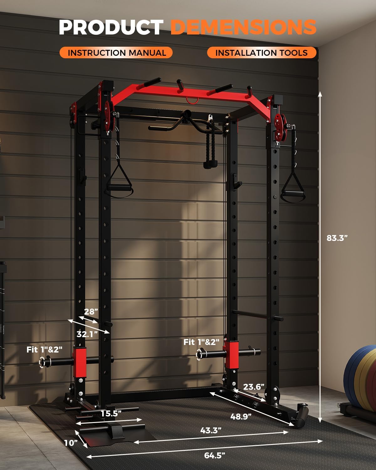 Power Cage for Home Gym, 2000LBS Power Rack with Cable Crossover and Dual Independent Pulley System, Squat Rack with LAT Pull Down System, Workout Cage for for Full Body Training