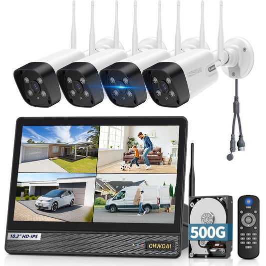 《All-in-One Monitor & Dual Antennas》Wireless Security Camera System Outdoor with All-in-One Monitor, WiFi Cameras for Home Video Surveillance Systems, Surveillance DVR Kits