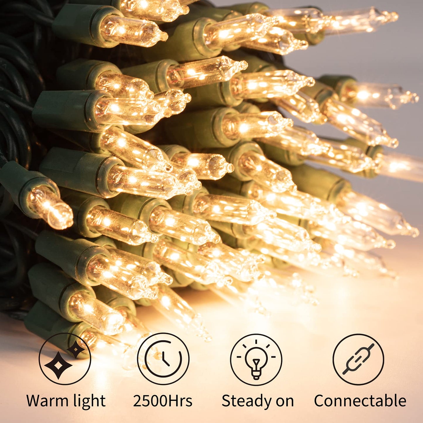 Minetom 100 Count Clear Christmas String Lights - 3 Pack 26.5 Feet Warm White for Indoor Outdoor Decorations