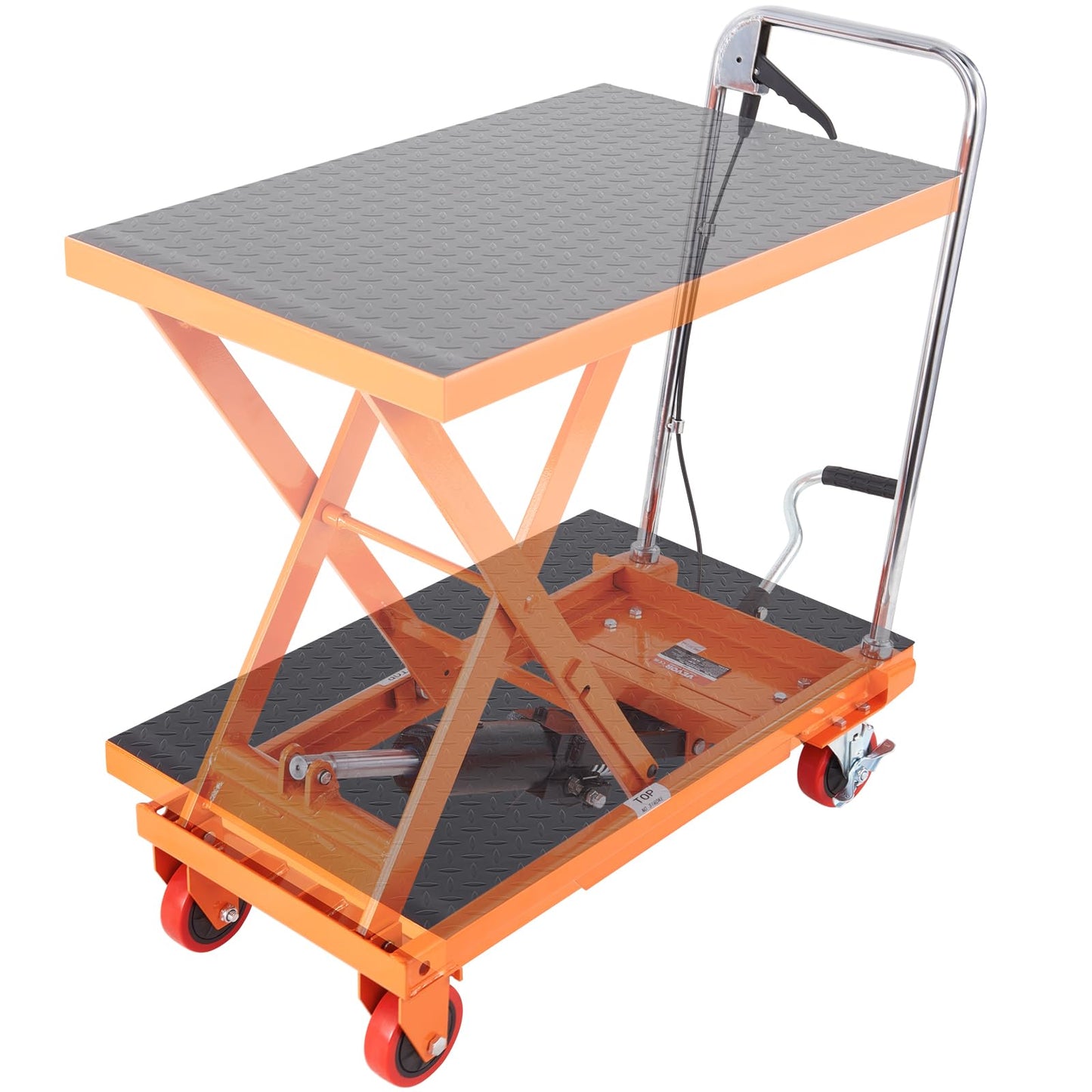 VEVOR TF23 Hydraulic Lift Table Cart, 500lbs Capacity 28.5" with 4 Wheels and Non-Slip Pad, for Material Handling and Transportation, Orange