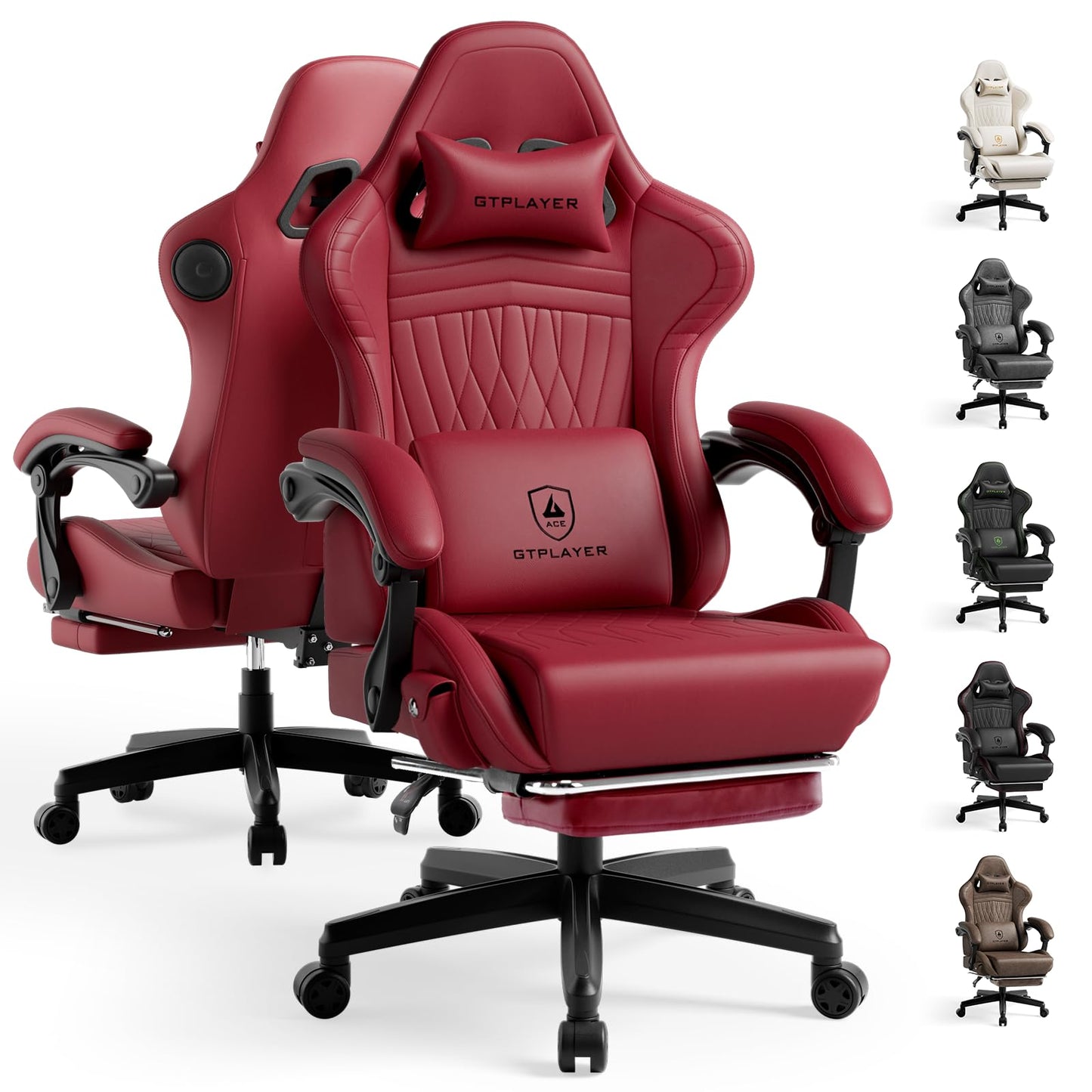 GTPLAYER ACE-PRO Music Gaming Chairs – Built-in Speakers, App Support & Bluetooth Control, Footrest & Pocket, Gamer Chair for Adults, Wine Red