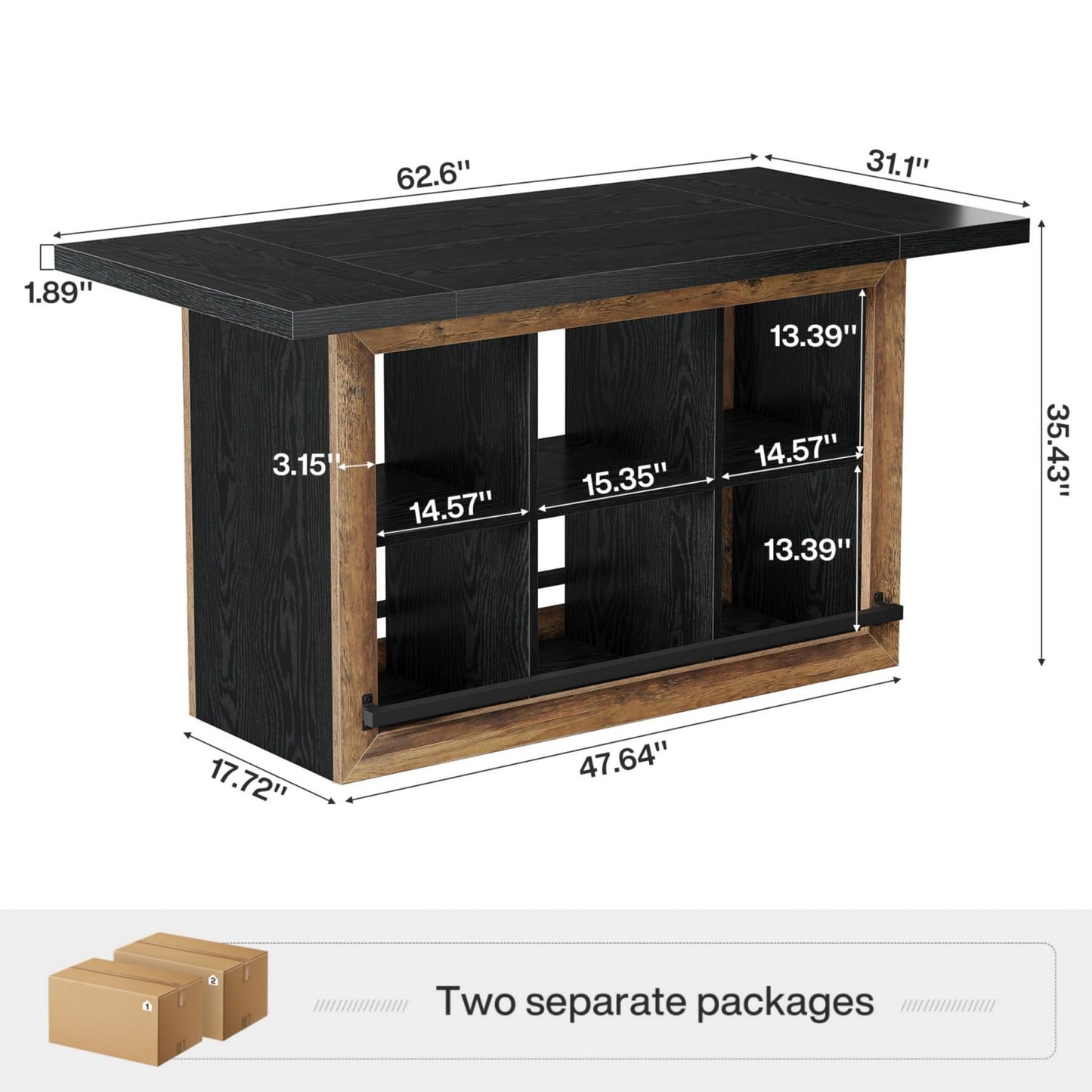 Tribesigns Kitchen Island with Storage, Farmhouse Island Bar, Black&Brown