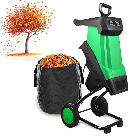 2400W Electric Wood Chipper & Shredder with Wheels, Efficient Leaf Mulcher for Yard Cleanup, 4500 RPM High-Power Garden Waste Shredding Machine, 50L Collection Bag Included