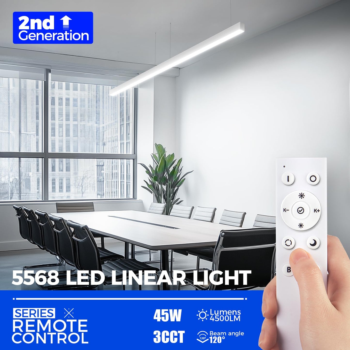 Barrina 5568 4FT LED Linear Light, 45W, Dimmable, Color Changing 3000K-6000K, White, Aluminum, 1 Pack