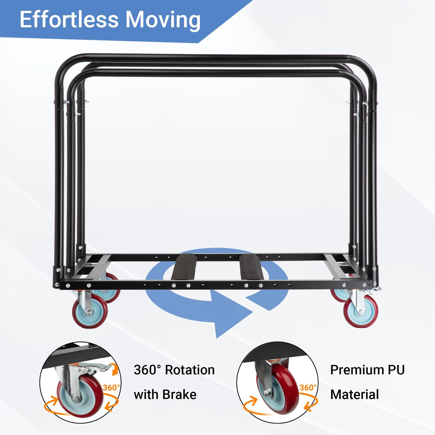 Eastrexon Updated Folding Table Cart, 5" Swivel Wheels Heavy Duty Table Dolly, Drywall Dolly Cart w/ 2000 LBS & 10 Table Capacity for Party Events, Factory, Hotel, Warehouse