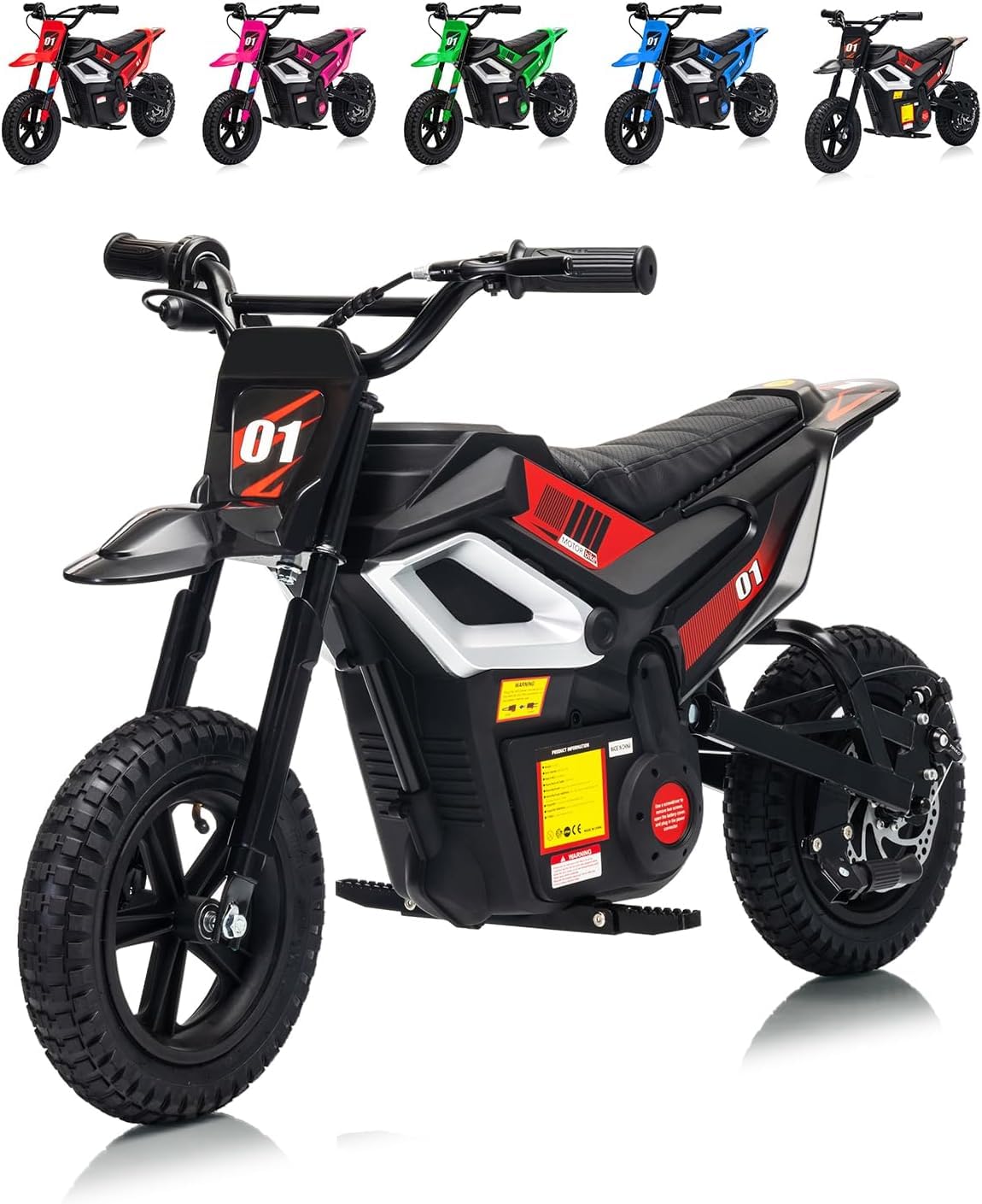 Garvee 24V Kids Electric Dirt Bike - 350w Kids Motorcycle, 13.67 Mph Max Speed Electric Bike for Kid, Rear Wheel Suspension, 12 Miles Range, Twist Grip Throttle, Rubber Tire, Black