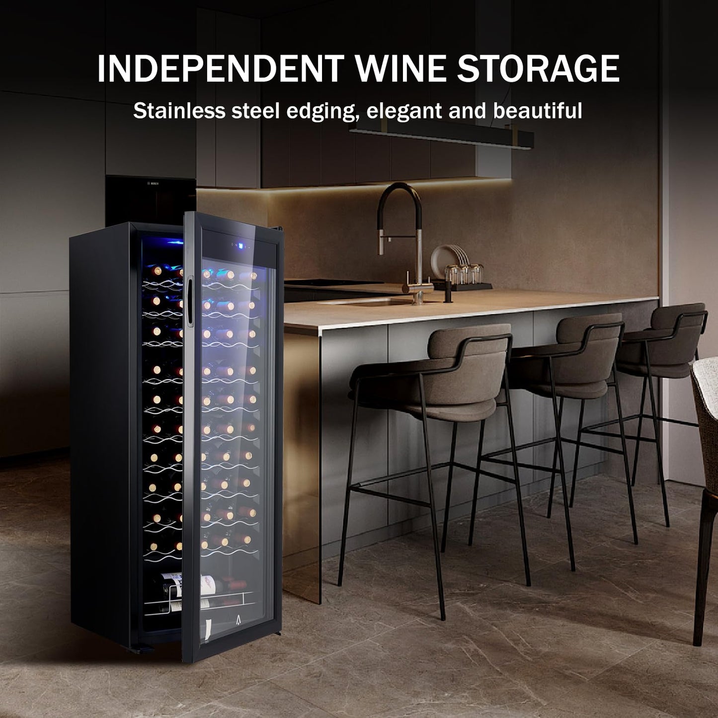 Garvee Wine Cooler - 55 Bottle Compressor Refrigerator with Digital Temp Control, Lock, UV-Protected Glass Door & LED Lighting for Red/White/Champagne