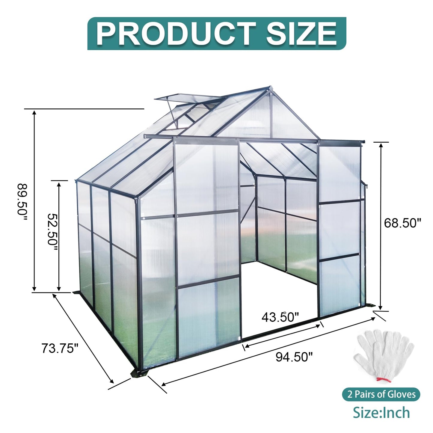 Ball & Cast 8X6 FT Greenhouse for Outdoors,Double Sliding Door Polycarbonate Raised Plant Base with Drainage System & Galvanized Frame,Backyard Anchor Aluminum Heavy Duty Walk-in Green Houses,Black