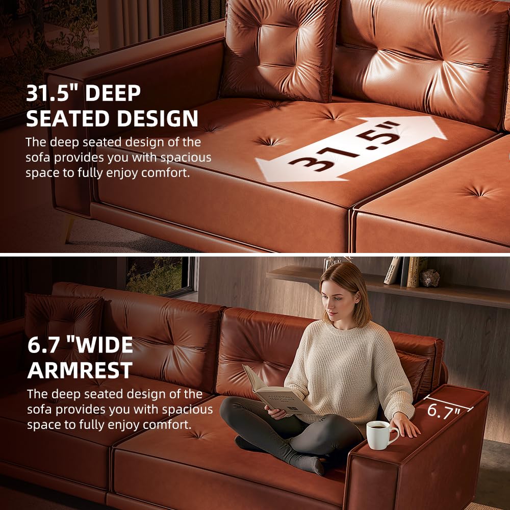 Eafurn 92" Convertible Loveseat Sleeper Sofa Bed, 4-in-1 Multifunctional 4-Seat Leather Couch with Pull Out King Size Bed & Chaise Lounge, Oversized Tufted Loveseat Sofa Couch for Living Room