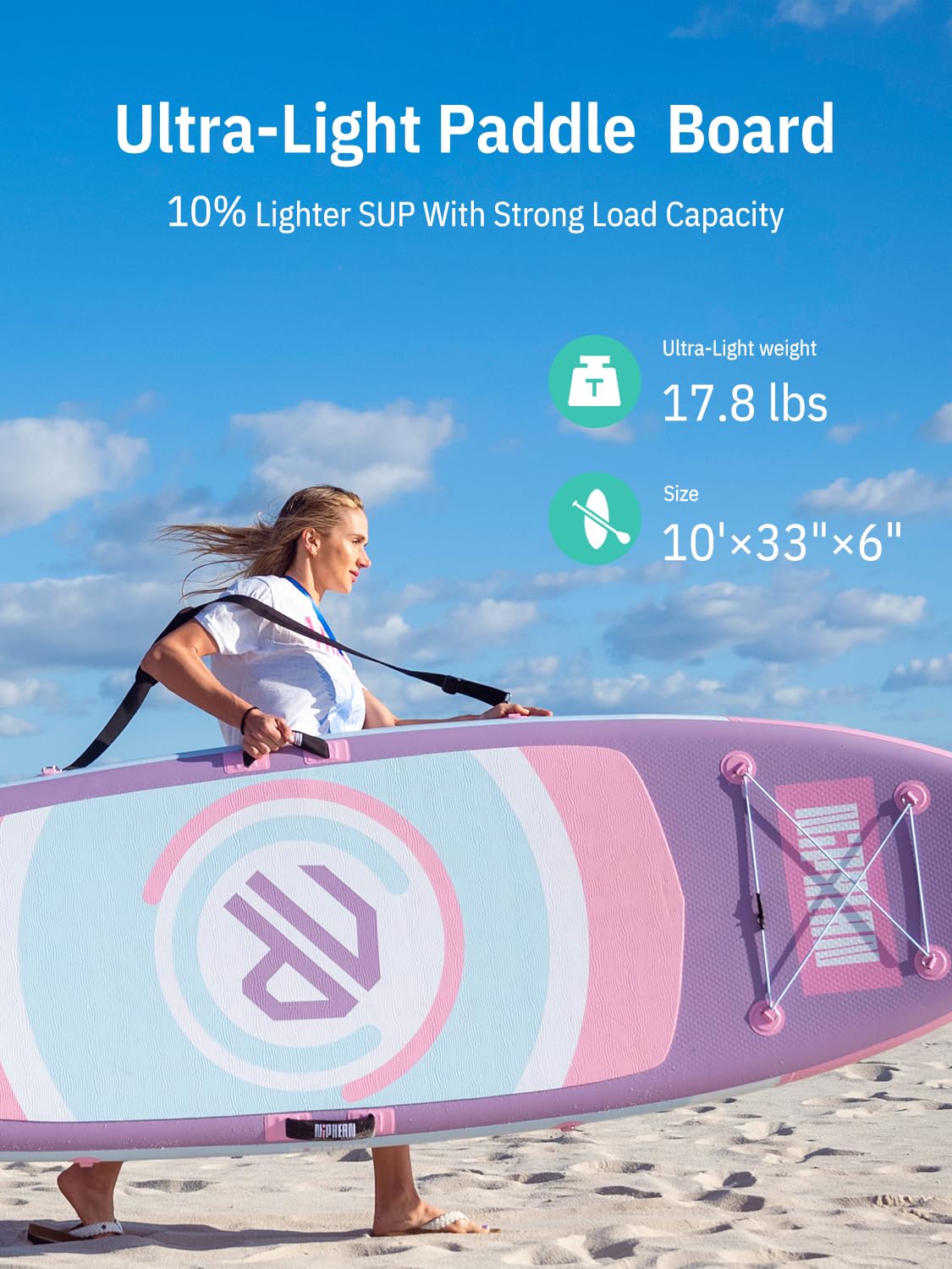 Niphean（Ultra-Light） Inflatable Paddle Board with StabilTrac Fin and Durable SUP Accessories, 10' Stand Up Paddle Boards for Adults & Youth, Versatile Yoga Paddle Board-Lavender Whispers with Seat