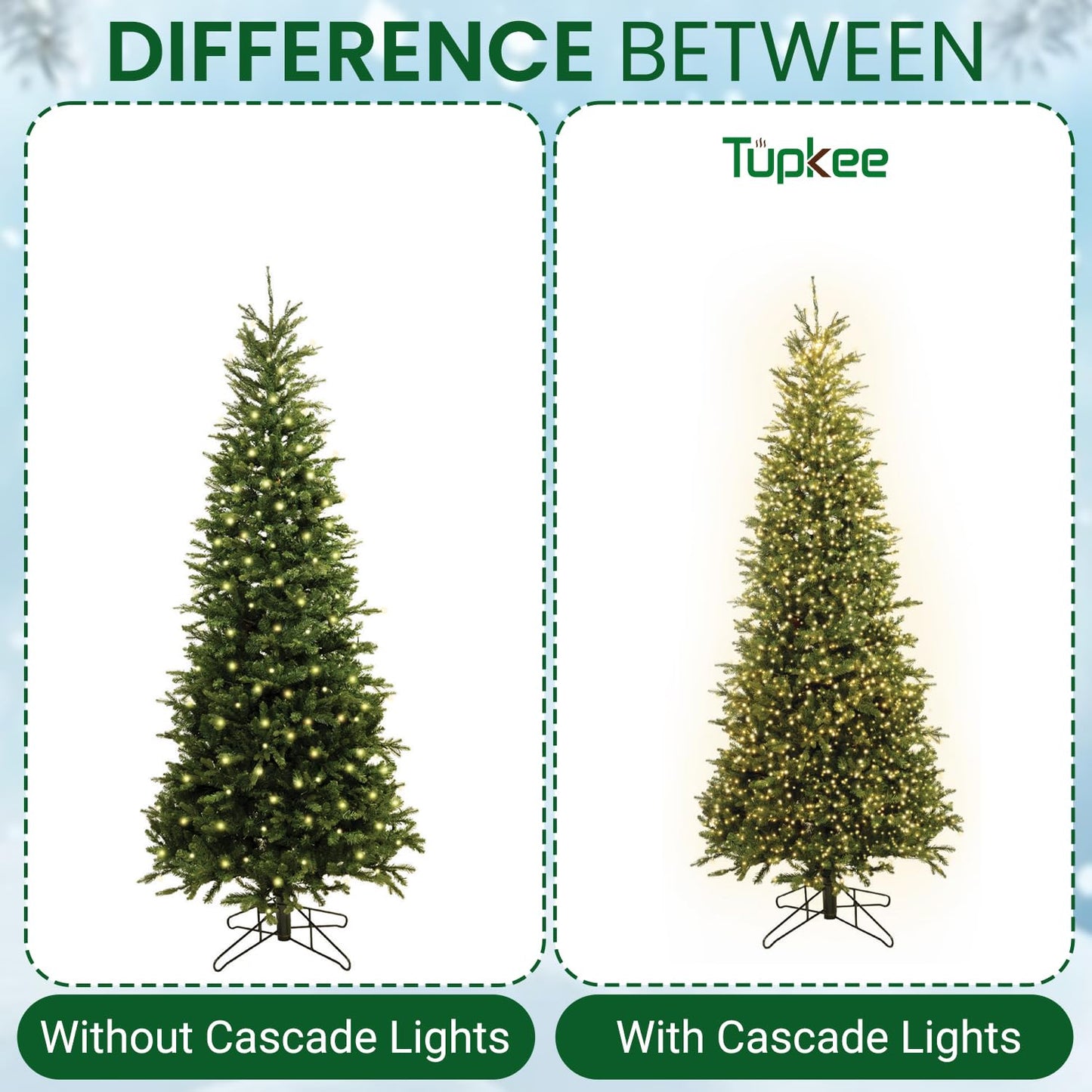 Tupkee LED Christmas Tree Lights, Warm White, 8 Feet, Model JT-DC120V0700-D, Random Twinkle, 208 of 832 Lights, Plastic