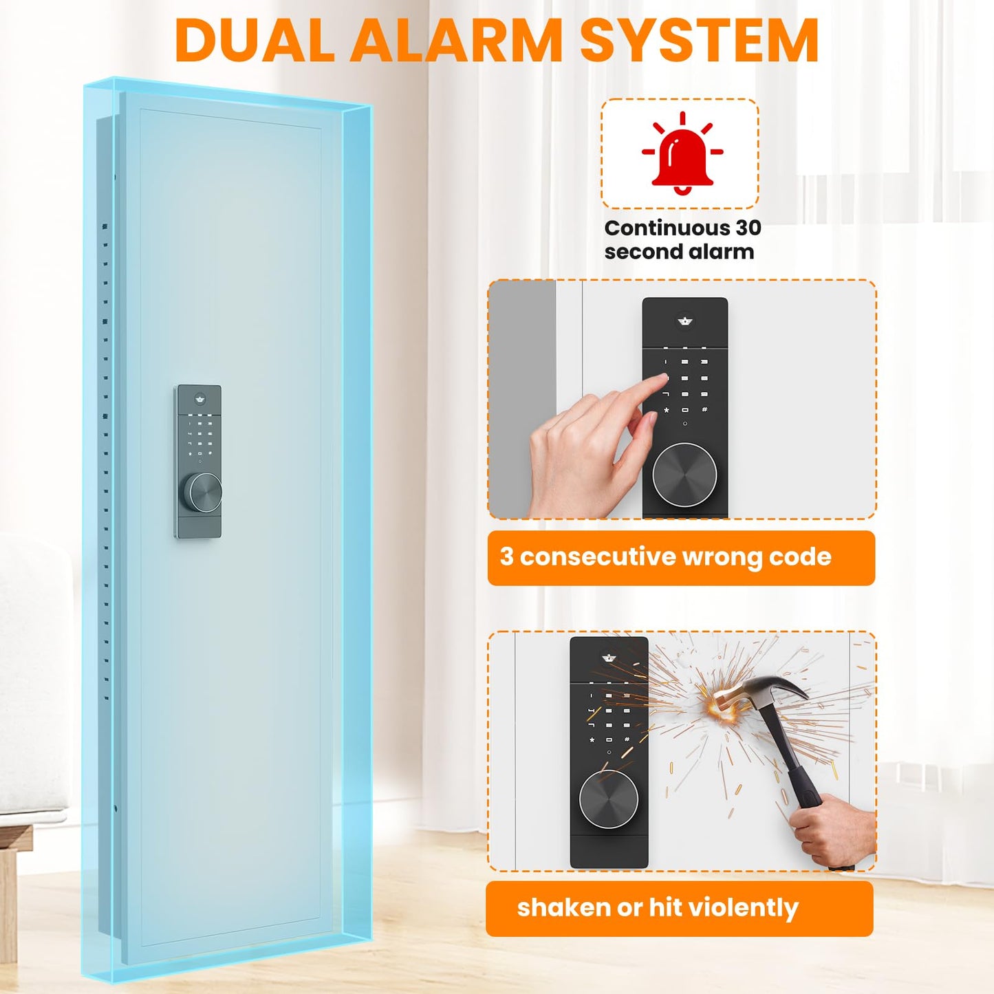 Omethey 53.15" Wall Safe Between the Studs, Hidden Safe with Dual Alarm System and Silent Mode, Wall Gun Safe with 3 Adjustable Shelves and Magnetic Slot (White-Digital)