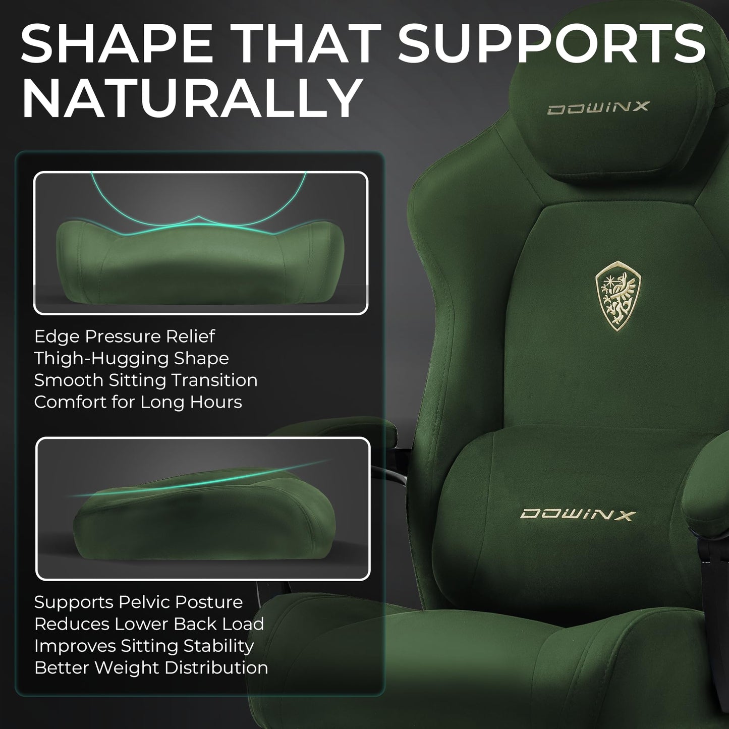 Dowinx Big and Tall Gaming Chair, Suede Fabric Game Chair with Pocket Spring Cushion, High Back Gamer Chair Ergonomic with Footrest for Adults Office, 440LBS, Green