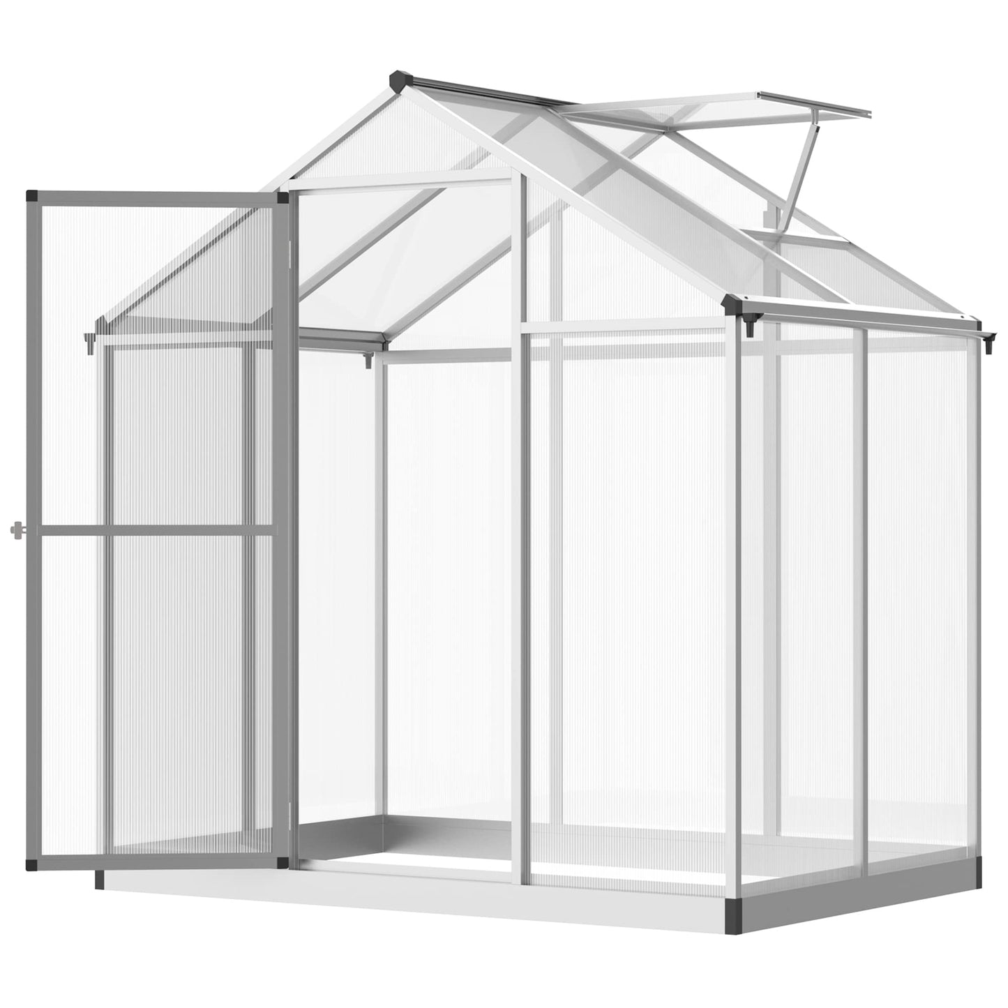 Outsunny 4' x 6' Greenhouse for Outdoors, Polycarbonate Greenhouse with Rain Gutter and Roof Vent, Aluminum Walk-in Green Houses for Outside Patio Backyard Garden