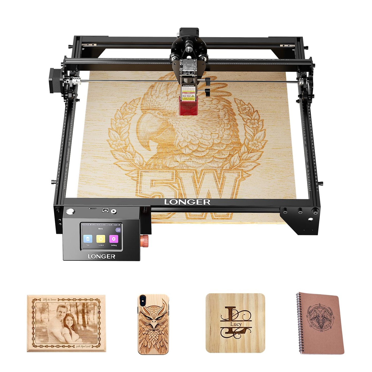 LONGER Ray5 5W Laser Engraver, High-Speed DIY Laser Engraver with 3.5" Touch Screen, Offline Use, 400×400mm Area, CNC Laser Engraving Machine for Wood, Metal, Acrylic & Glass