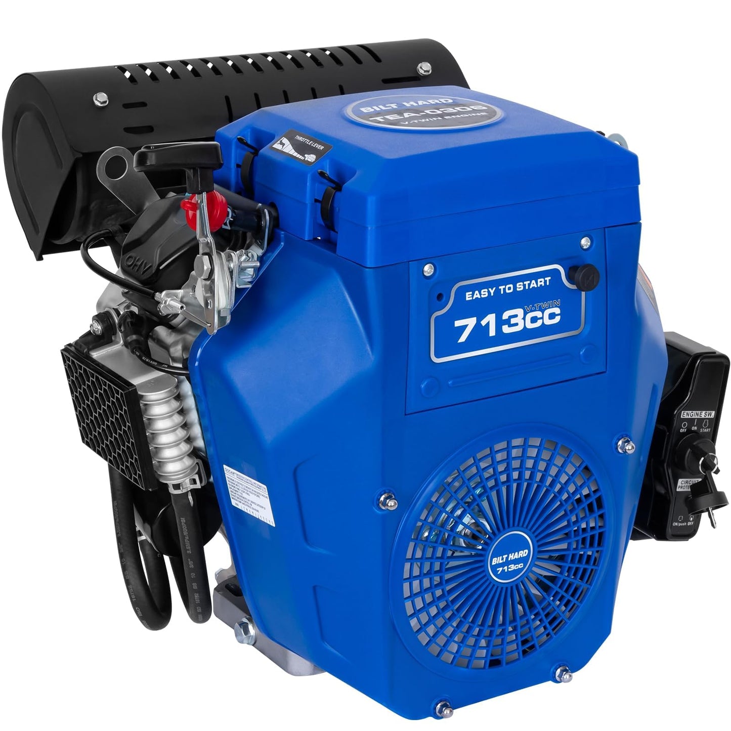 BILT HARD 23HP Gas Engine, 713cc Twin Cylinder Single Engine with Electric Start, Horizontal Shaft 4-Stroke Motor for Log Splitter, Pressure Washer and Water Pump