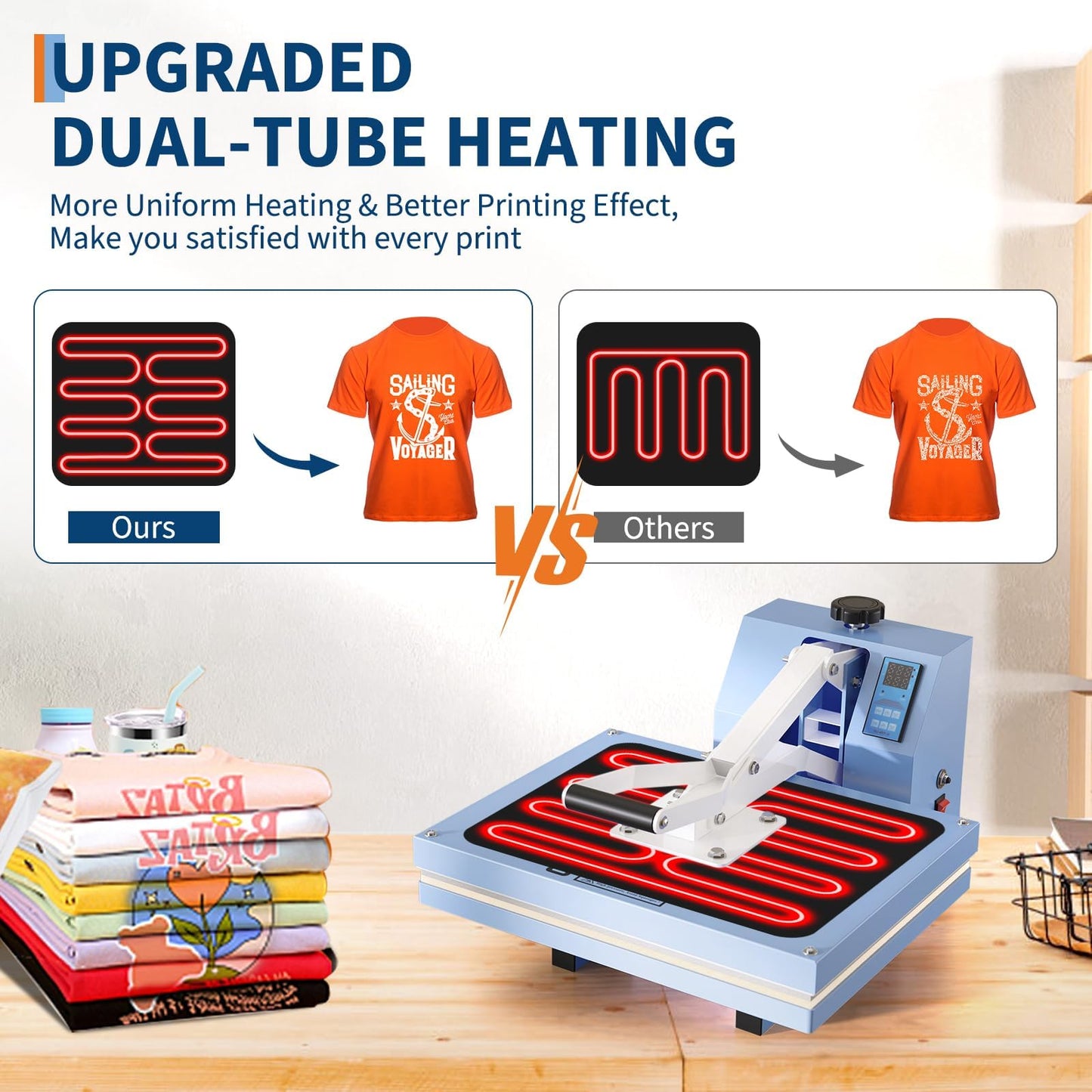 16x24 Heat Press Machine for t-Shirts, Sublimation Transfer, Fast Heating, Digital Precise Temperature Control, Adjustable Pressure, Industrial Transfer Printer for Commercial & Home Use, Hazy Blue