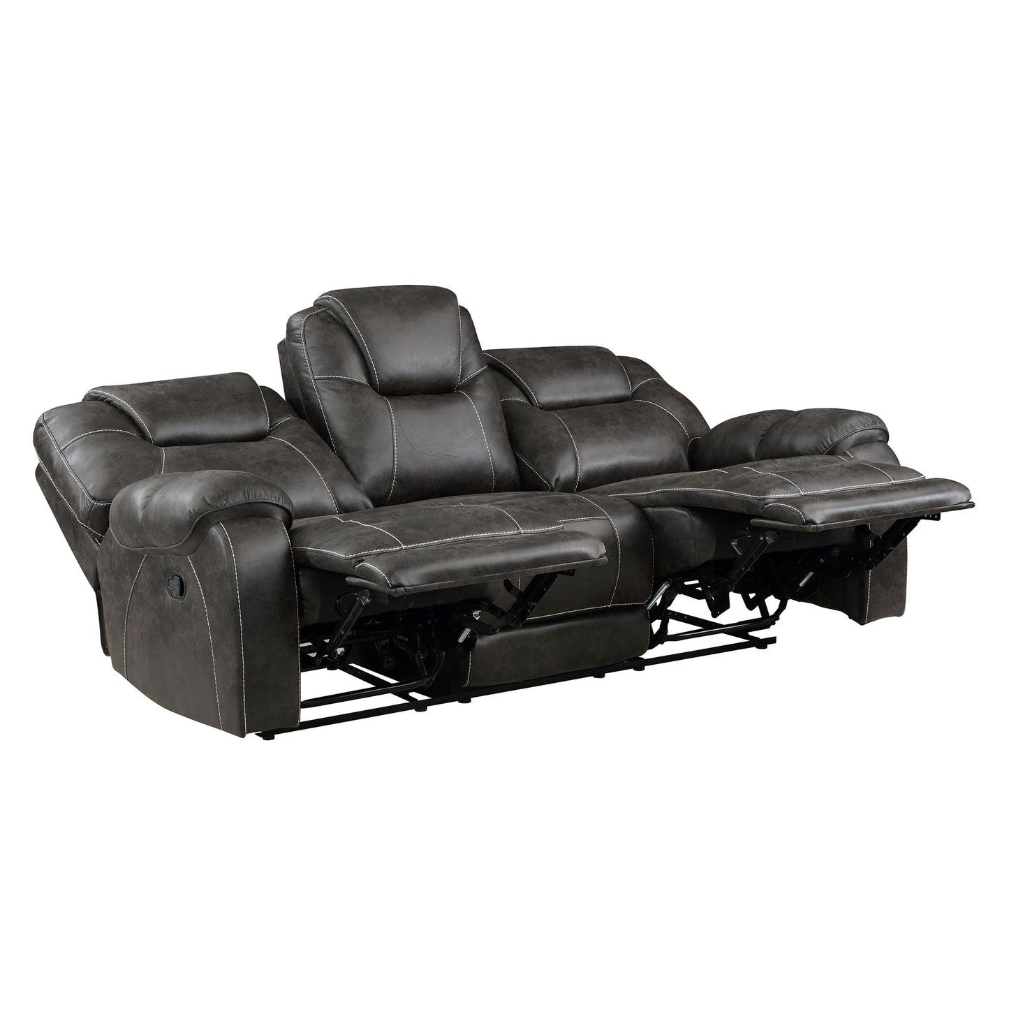 Lexicon Manual Double Reclining Sofa, Polished Microfiber Wall Hugger 3 Seater Manual Tab Pull Sofa Recliner for Living Room, Pillow Top Armrest, Padded Headrest, Easy Assembly, Chocolate
