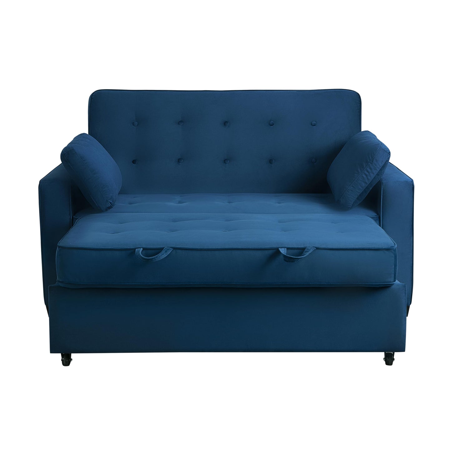 Serta Ainsley 66.5" Convertible Sleeper Loveseat, Full Size, Dreamcoil Comfort, Soft Velvet Fabric, Navy