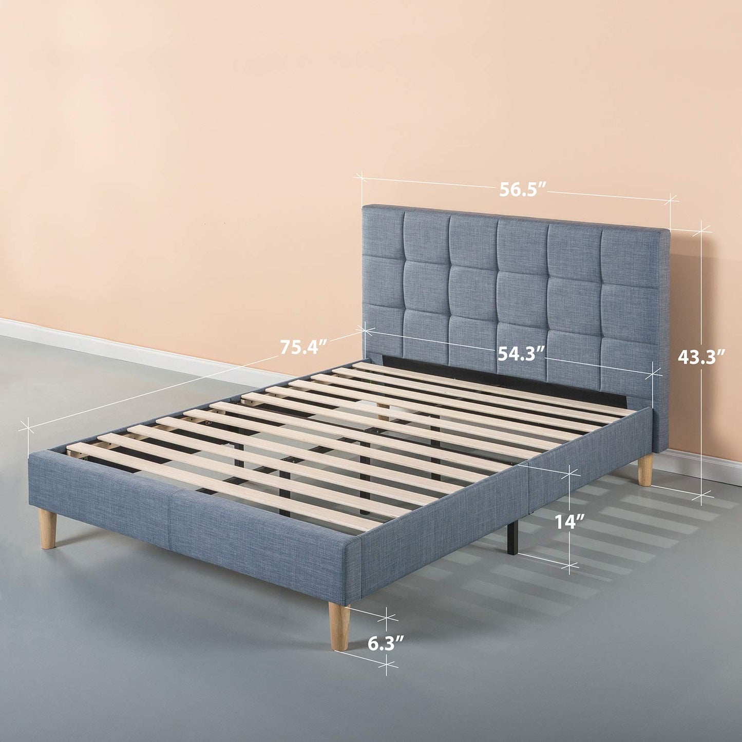 Zinus Lottie Upholstered Platform Bed Frame, Mattress Foundation, Wood Slat Support, No Box Spring Needed, Easy Assembly, Blue Slate, Full