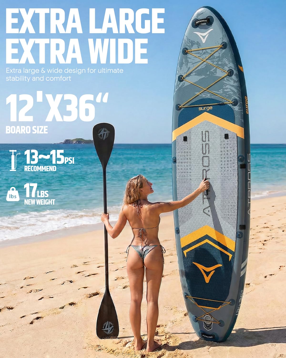 12'x36 Inflatable Paddle Board, 500lbs Extra Wide Stand Up Paddleboard for Adults with Blow Up Kayak Non-Slip Stable Deck Boat, Premium SUP Accessories Kit & Backpack, Tailored 5 Fins