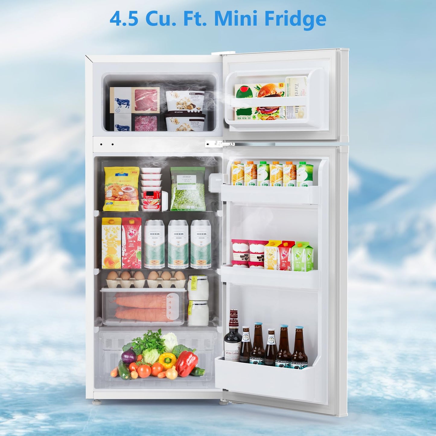 Electactic 4.5 Cu.Ft Mini Fridge with Freezer, 2-Door Compact Refrigerator With 2 Removable Shelves, 3 Level Adjustable Thermostat, Quiet Efficient for Kitchen, Office, Dorm, Apartment-Classic White