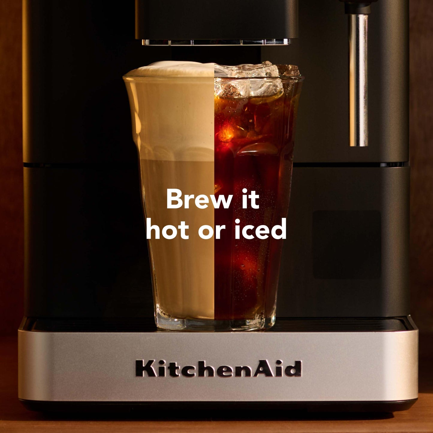 KitchenAid Fully Automatic Espresso Machine KF2 with 6 Hot and Iced Coffee Options | Built-In Grinder | Steam Wand, Black Matte KES8452