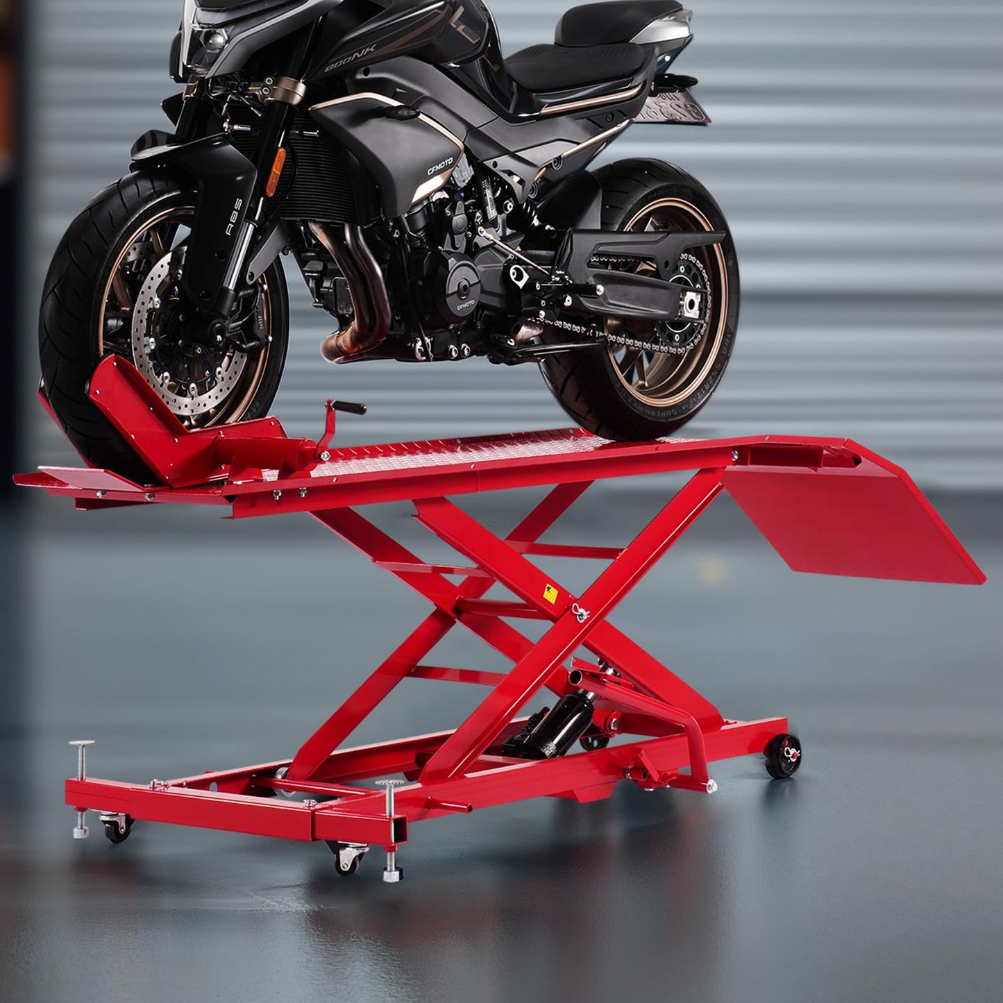 VEVOR Motorcycle Lift Table, 1000lbs Weight Capacity, 360° Flexible Moving Motorcycle Jack Stand, 8.6-31 in Height Range, Heavy Duty Bike Repair Stand with Security Lock for ATVs, Dirt Bike