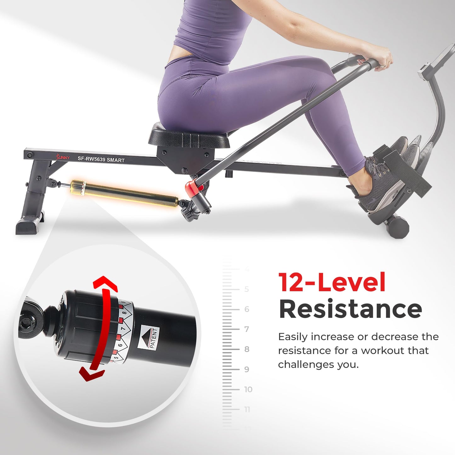 Sunny Health & Fitness Smart Compact Full Motion Rowing Machine, Full-Body Workout, Extra-Long Rail, 400 LB Weight Capacity and Free SunnyFit® App Enhanced Bluetooth Connectivity SF-RW5639SMART