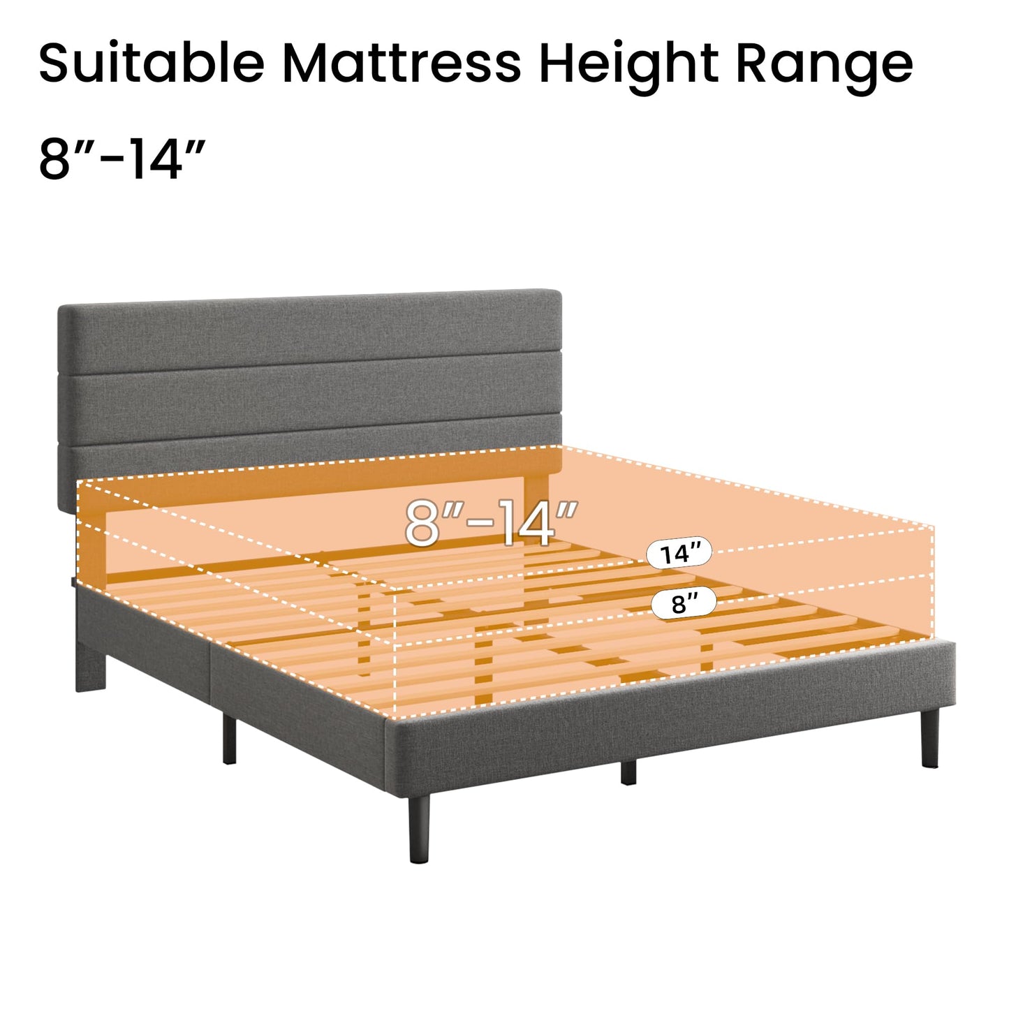 Mxhtcewz Queen Platform Bed Frame with Adjustable Linen Fabric Upholstered Headboard, Strong Slats Support, Noise-Free, No Box Spring Required, Easy Assembly for Bedroom Guest Room, Grey