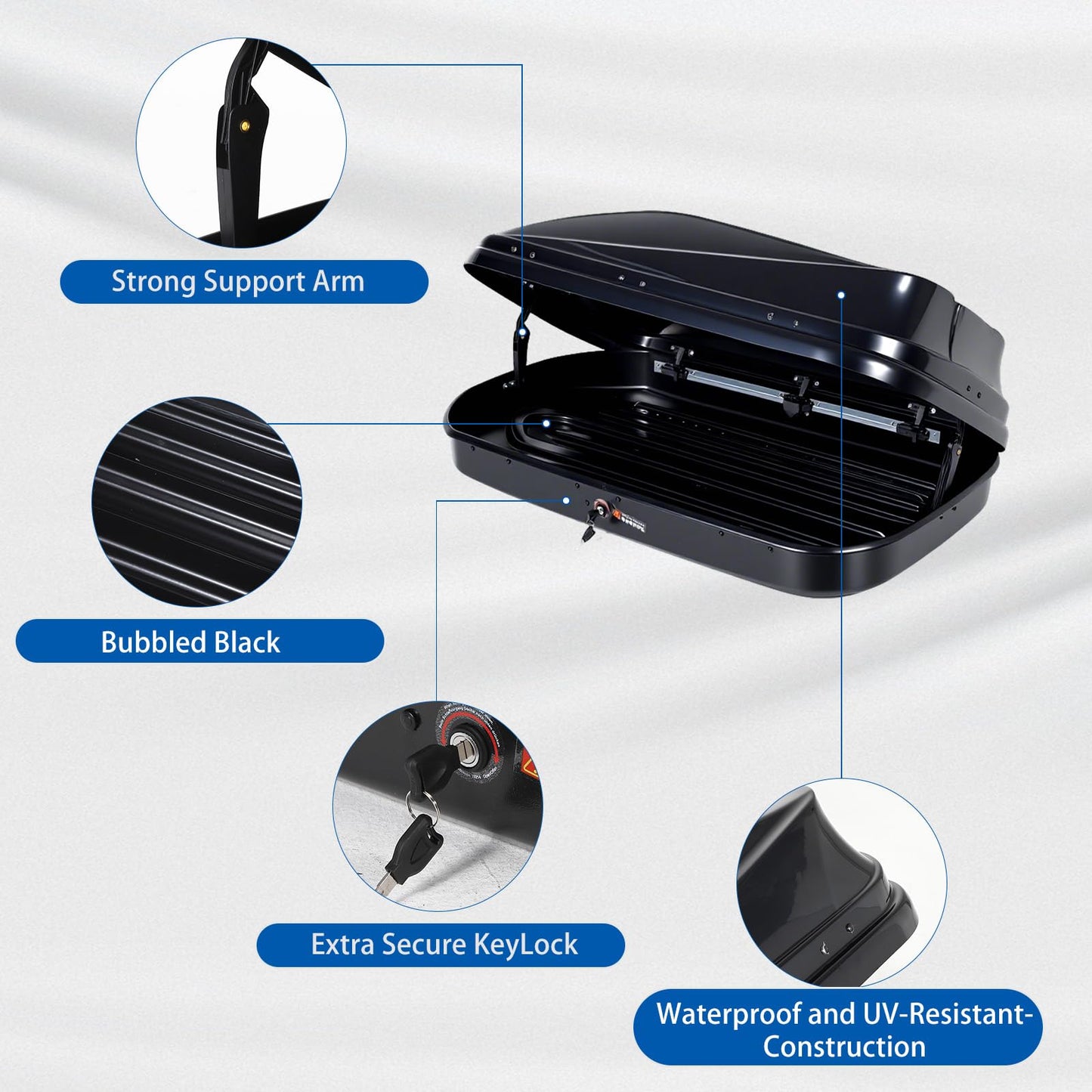 Rooftop Cargo Box Carrier, 17 Cu ft Hard Shell Rooftop Cargo Carrier - Dual-Side Opening, Universal Car/SUV Fit, Waterproof ABS Material, 165Lbs Capacity w/Secure Straps & Keys