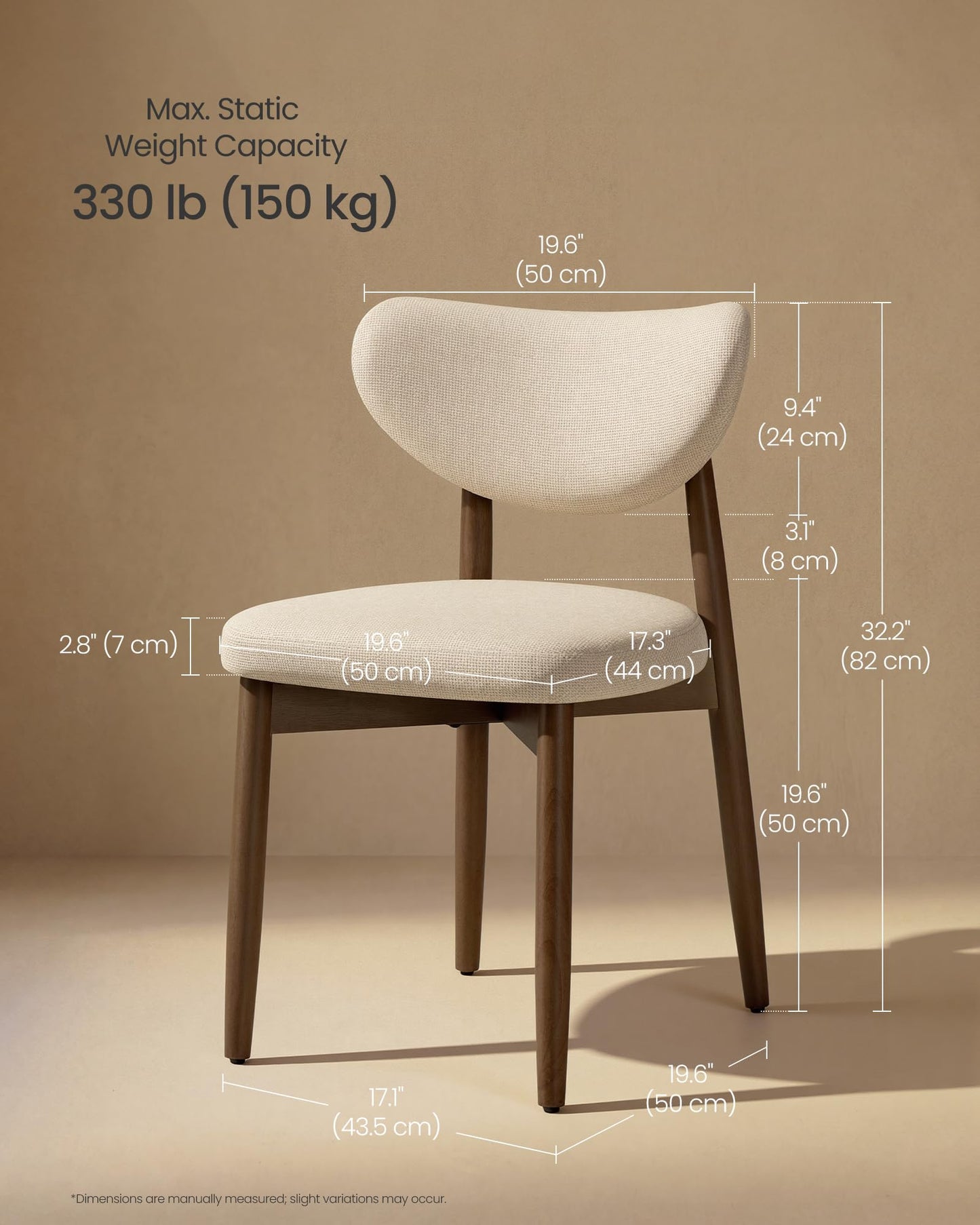 VASAGLE Wooden Dining Chairs Set of 4, Upholstered Kitchen Chairs with Solid Wood Legs, Ergonomic Curved Backrest, Built-in Handle, Mid Century Modern, for Kitchen Dining Vanity, Cappuccino Beige