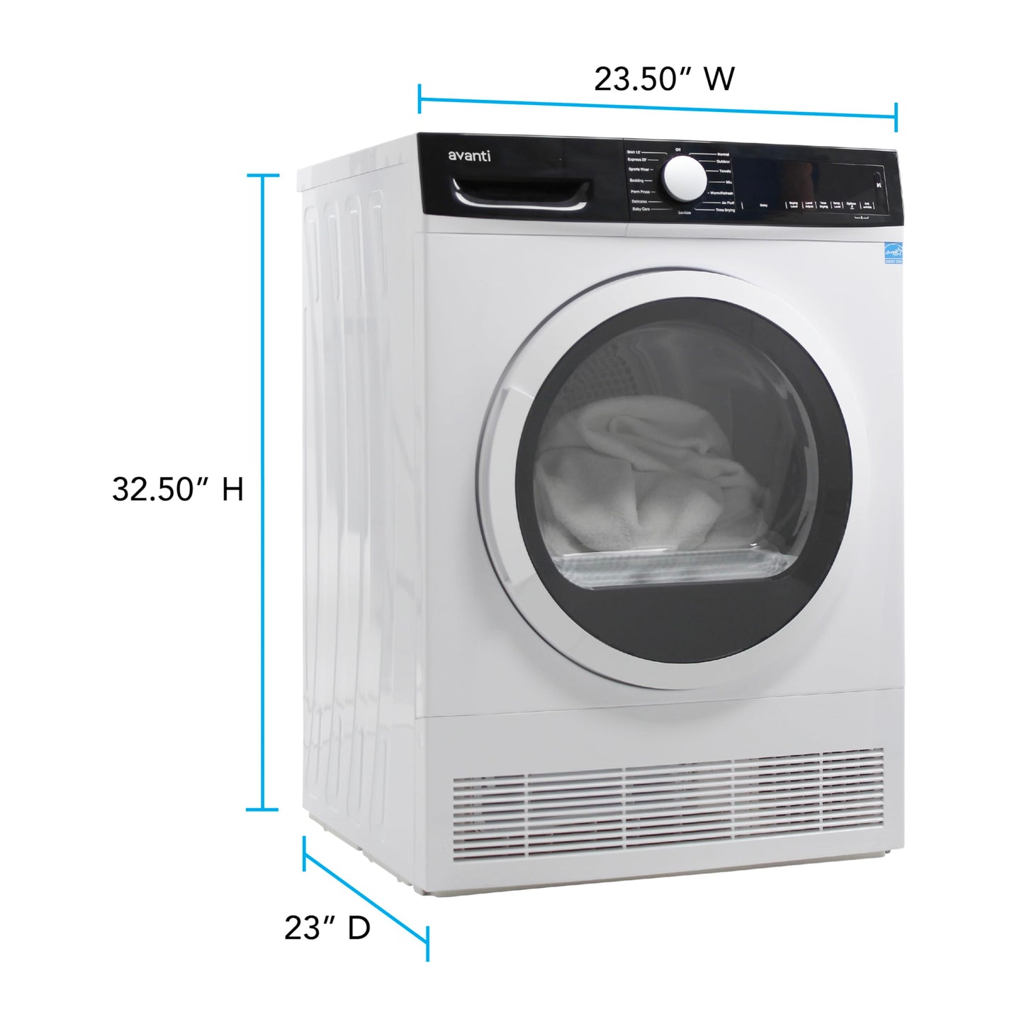 Avanti Front Load Clothes Dryer Compact 4.0 Cu. Ft. Capacity, ENERGY STAR Certified with Digital Controls, 15 Drying Cycles, Anti-Wrinkle, in White