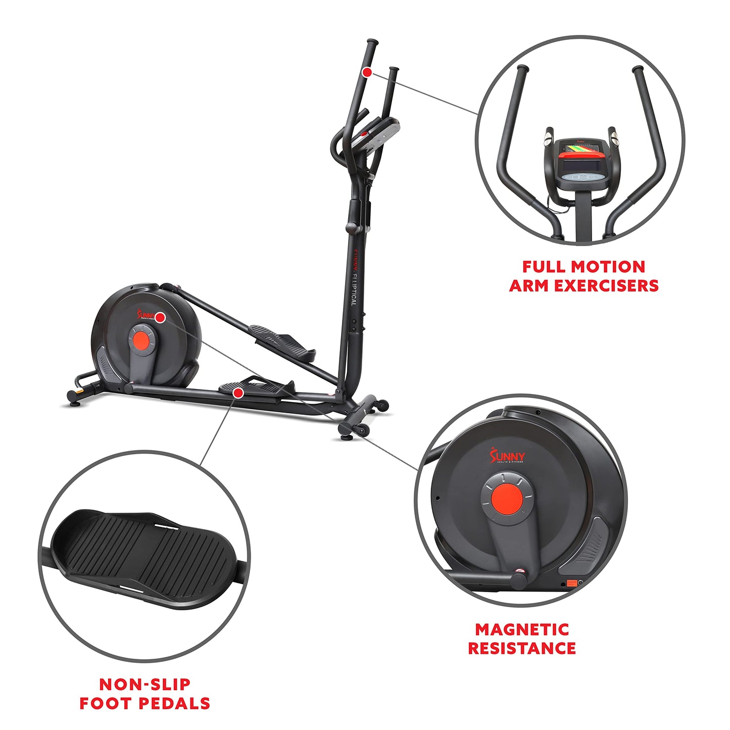 Sunny Health & Fitness Power Stride SMART Elliptical Trainer with 16-Level Electromagnetic Resistance, High-Inertia Flywheel and Exclusive SunnyFit® App Enhanced Bluetooth Connectivity - SF-E321006