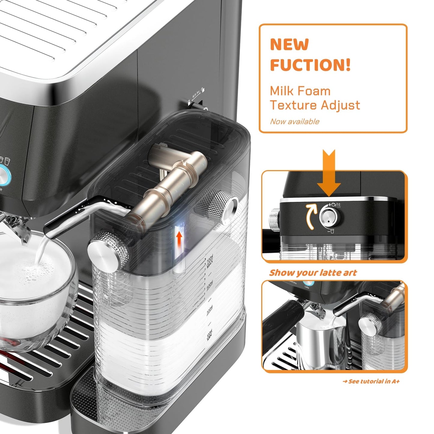 MAttinata Cappuccino Machine 20 Bar, Professional Espresso Machines for Home and Office with Automatic Milk Frothering System, Barista Compact Latte Maker for Coffee Lovers, Stainless Steel-Black