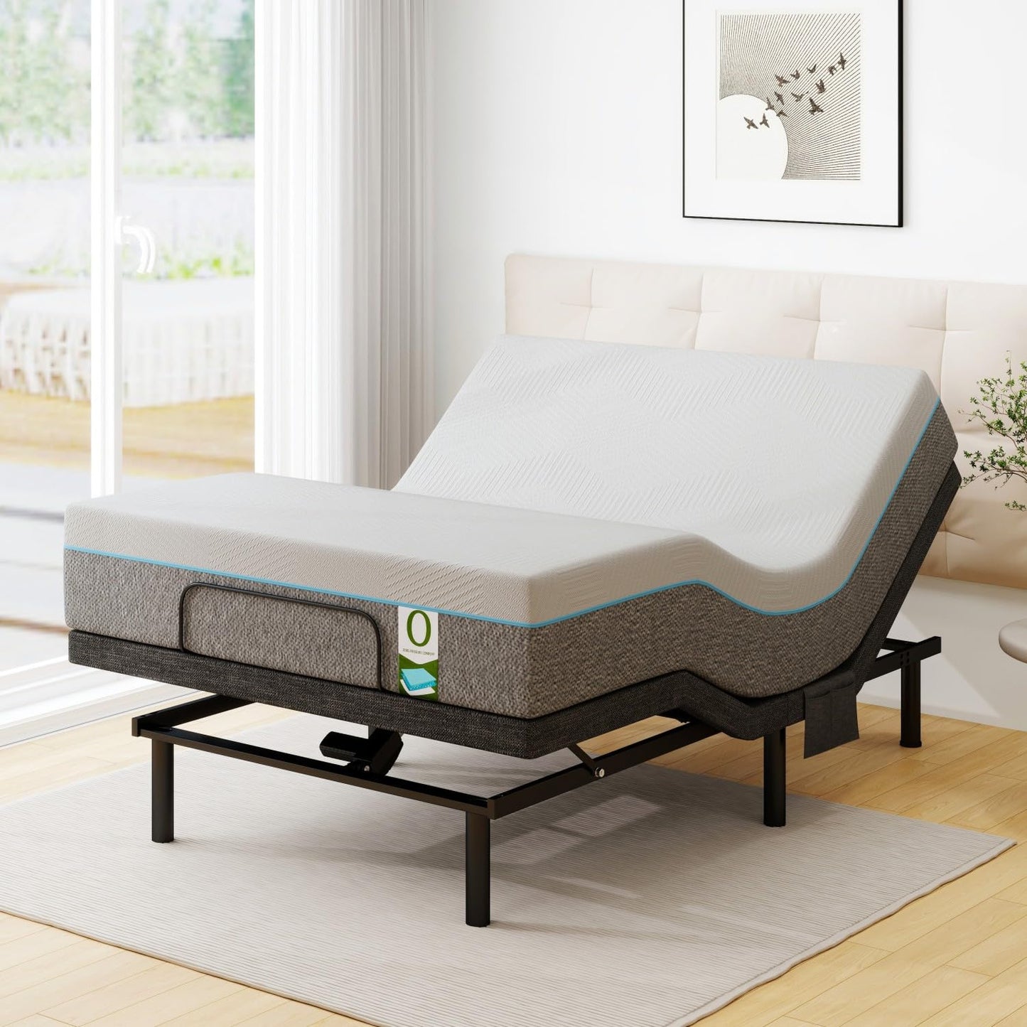 Vipbear Adjustable Bed with Mattress Queen Electric Bed Frame with Head and Foot Incline, Under Bed Light, Adjustable Legs, Zero Gravity Mode, 4 USB Ports, Wireless Remote