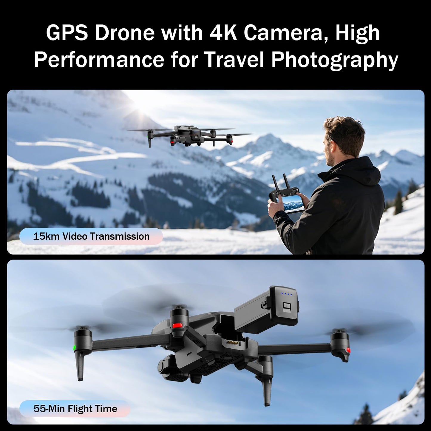 K600PRO GPS Drone with EIS 4K Camera for Adults Beginner,3 Axis Gimbal Professional Long Range Drone with 5.5'' Touchscreen on Controller,Auto Return Follow Me,15KM FPV Transmission 55 Min Flight Time
