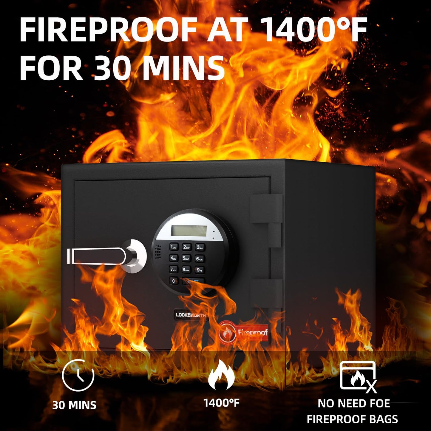1.2 Cubic Feet Fireproof Safe Box, Fireproof Home Safe for Money, Jewelry, Documents and Valuables W/Digital Keypad, Alarm System, Removable Shelf, Home and Office Use Document Box