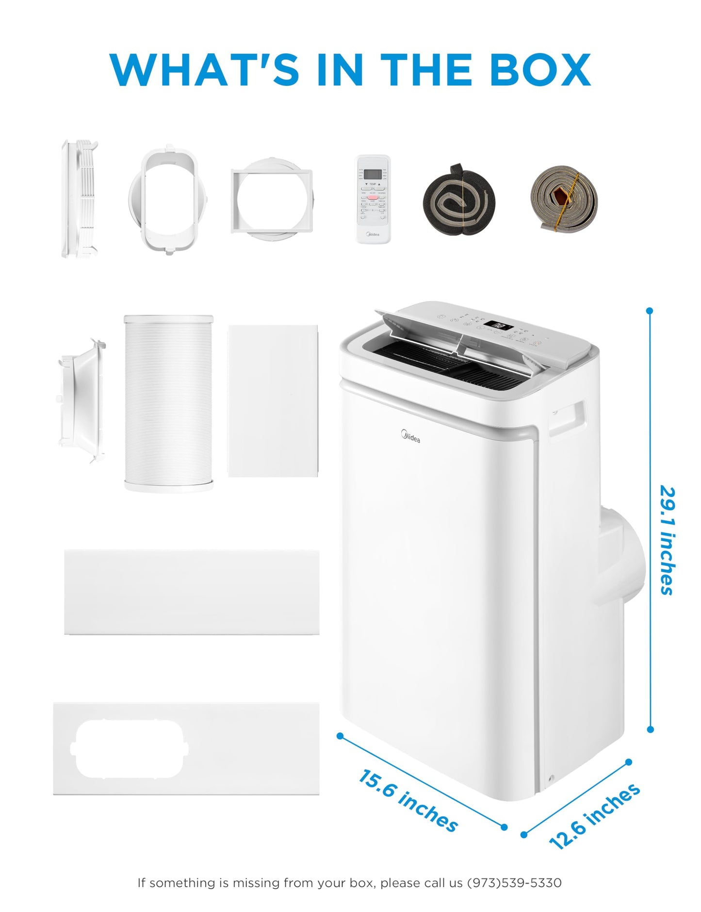 Midea 14,000 BTU ASHRAE (10,000 BTU SACC) Portable Air Conditioner, Cools up to 450 Sq.Ft., with Dehumidifier & Fan mode, Control with Remote, Amazon Alexa & Google Assistant, Easy-to-use and Install