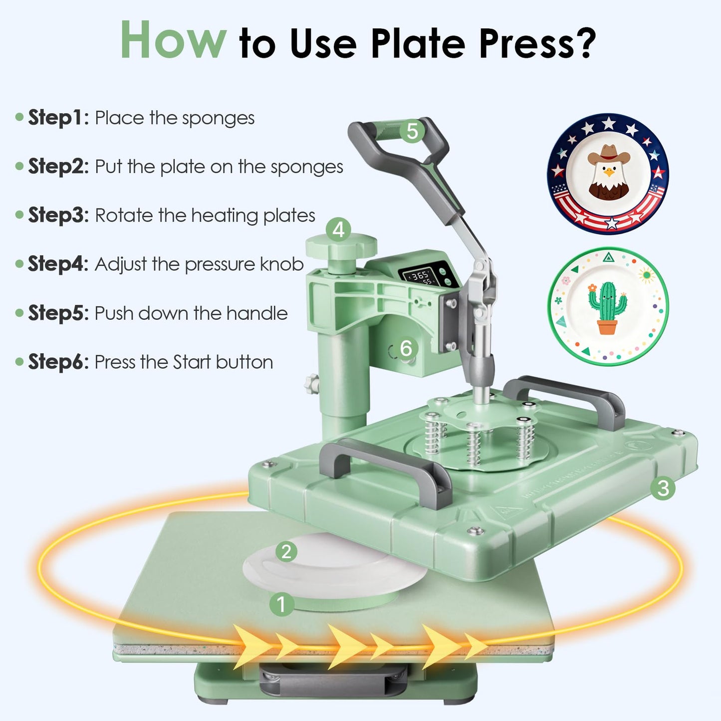 Seeutek 12x15 Inch Heat Press Machine 5 in 1, 360° Swing Away Sublimation Heat Transfer Press with 20oz & 30oz Tumbler Attachments for T-Shirts, Hats, Mugs & Plates, Green